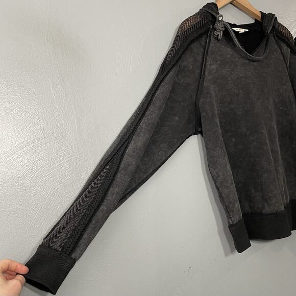 Oli & Hali Hoodie Size Small Acid Washed Black Hooded Terry Knit Sweatshirt Top - Picture 2 of 9